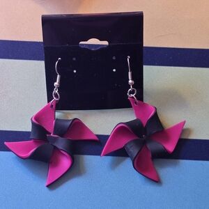 Pink and Black Pinwheel Earrings